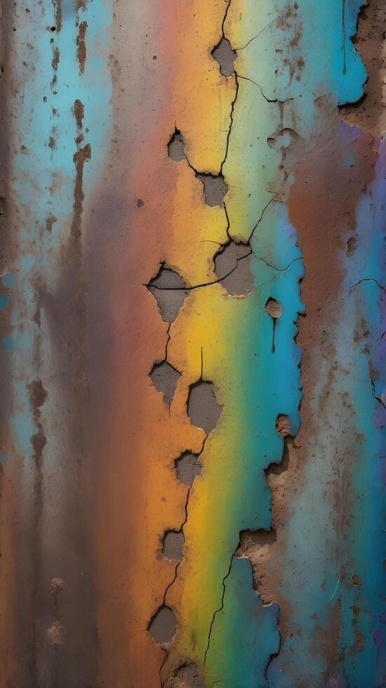 A high-definition image of scorched metal with vivid oxidation patterns. photo