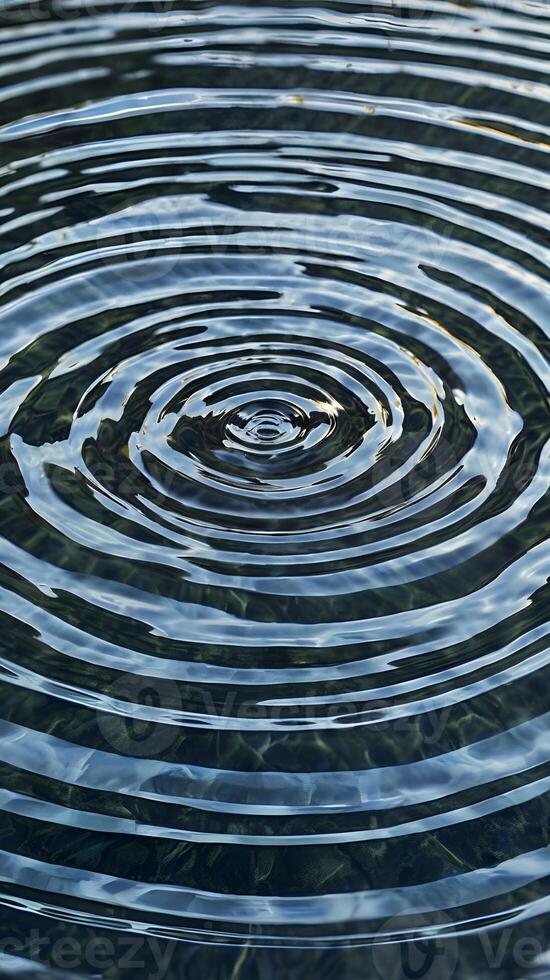 A macro image of calm water ripples reflecting light in concentric rings. photo