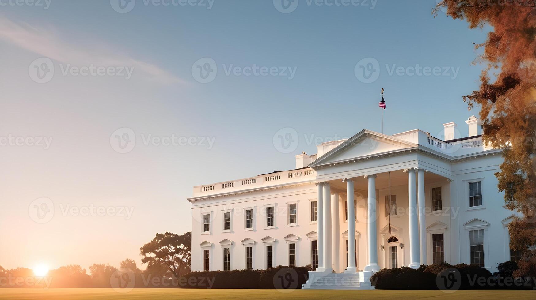 The early morning glow highlights the White House, with a sky gradient thats perfect for adding Presidents Day text. photo