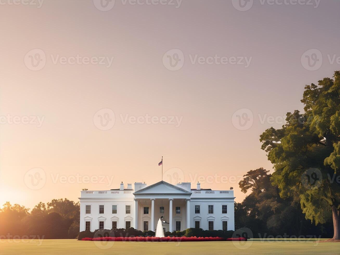 A warm morning light bathes the White House, accompanied by a gradient sky that provides an ideal canvas for Presidents Day text. photo