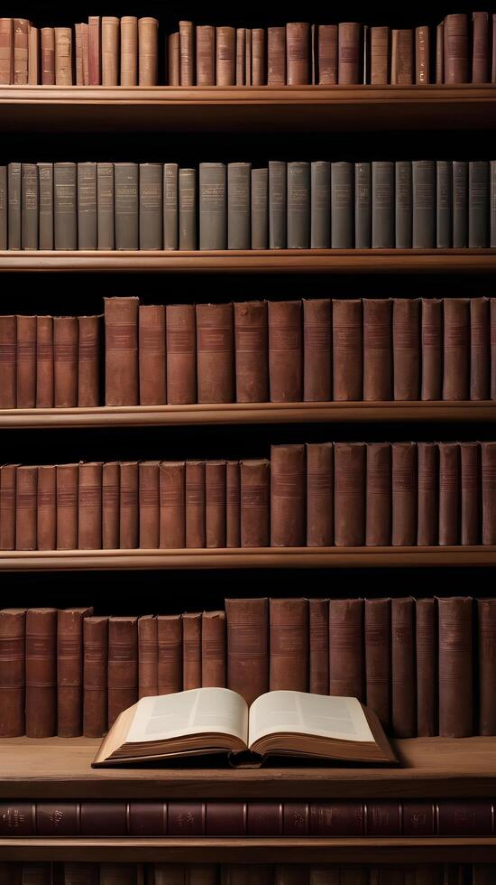 A distinguished setting filled with classic books and American historical documents, leaving space for Presidents Day content. photo