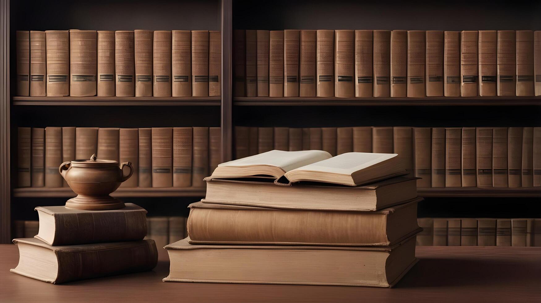 A distinguished scholarly space with shelves of classic texts and American documents, leaving room for Presidents Day copy. photo