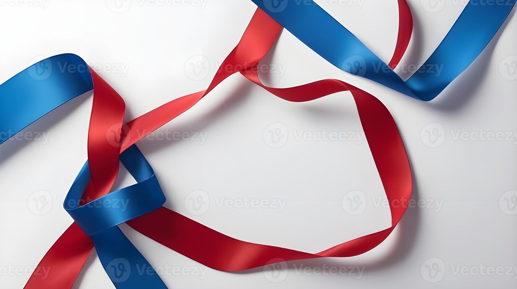 A close-up of silky red and blue ribbons artfully woven, with an elegant empty area for Presidents Day messaging. photo