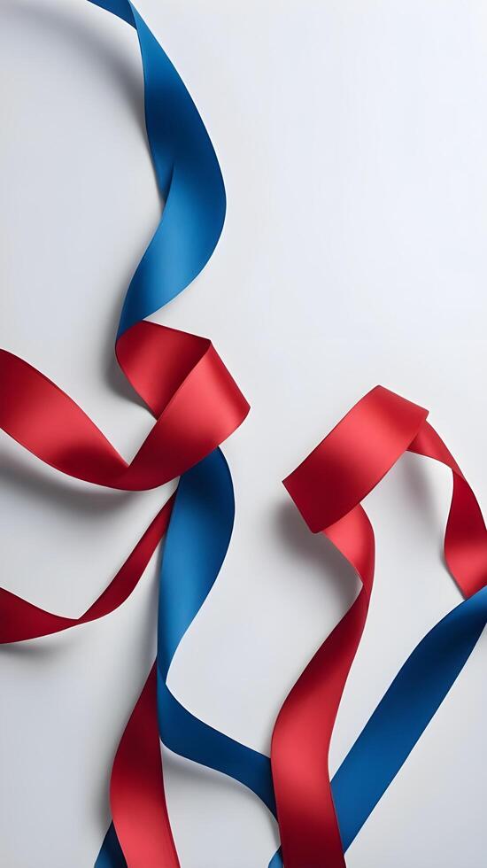 A detailed shot of intertwined red and blue silky ribbons, leaving space for Presidents Day content. photo