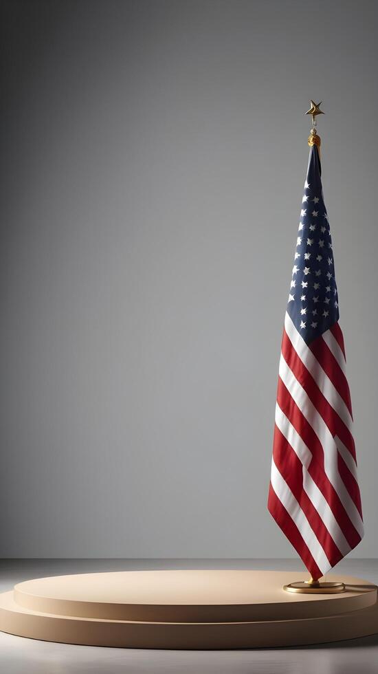 A spotlighted, highly detailed presidential podium with a light patriotic theme, perfect for adding Presidents Day messaging. photo