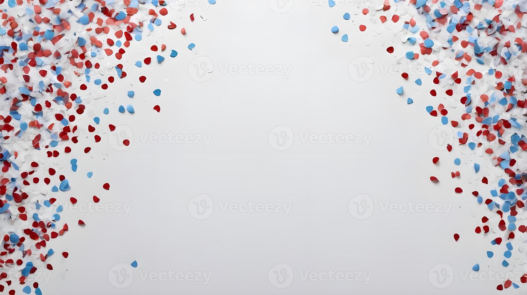 A fun and festive scene with falling red, white, and blue confetti, providing space for Presidents Day text. photo