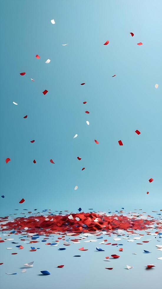 A festive scene with confetti in red, white, and blue drifting down, offering a clean space for Presidents Day messaging. photo