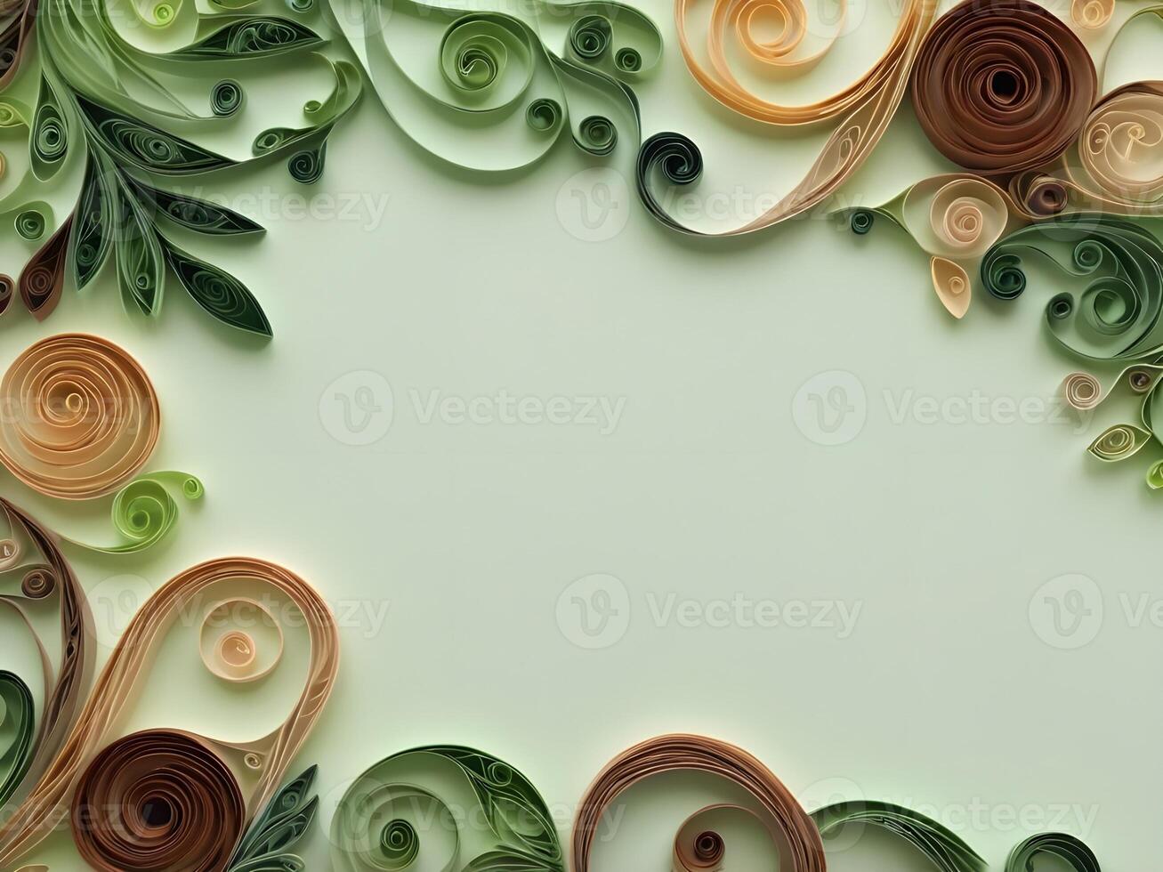 Green and brown quilled spirals like vines and leaves, offering a well-balanced area for copy. photo
