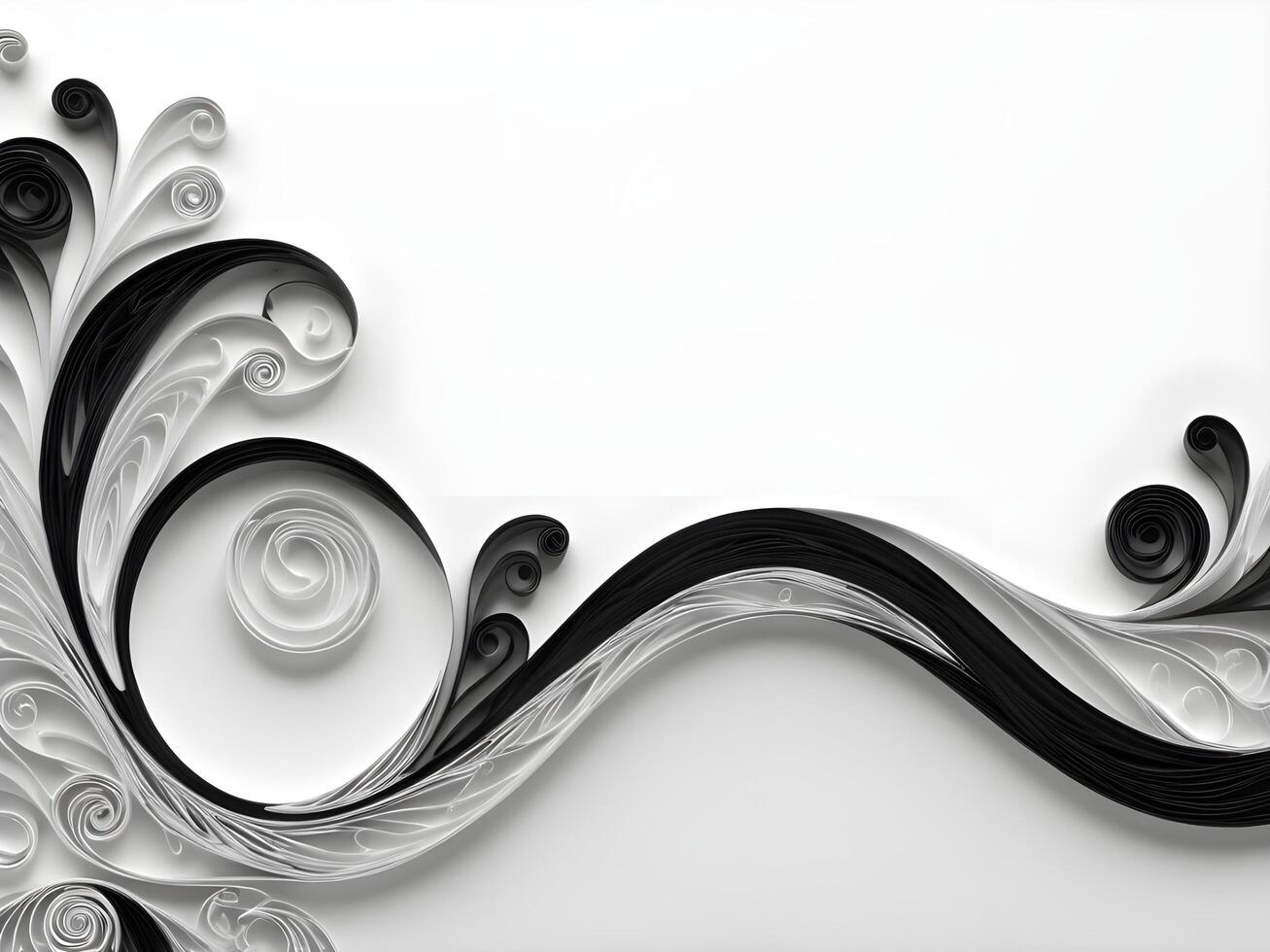 Wave-like curves formed by black and white paper quilling strips, leaving an area for text. photo
