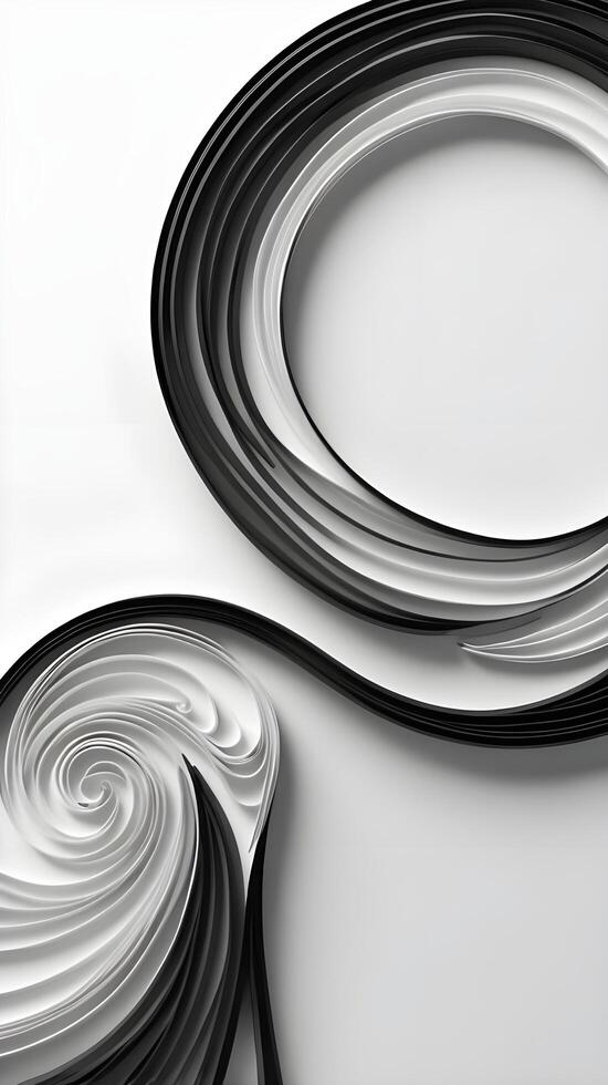 Intricate quilled paper strips in black and white creating fluid wave patterns, offering space for text. photo