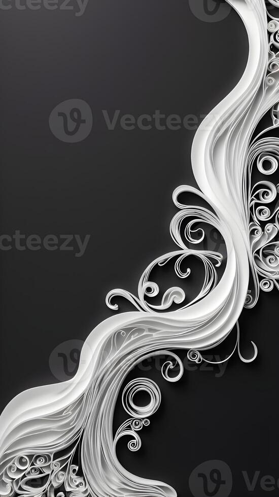 Flowing wave-like shapes created from black and white paper quilling strips, leaving space for copy. photo