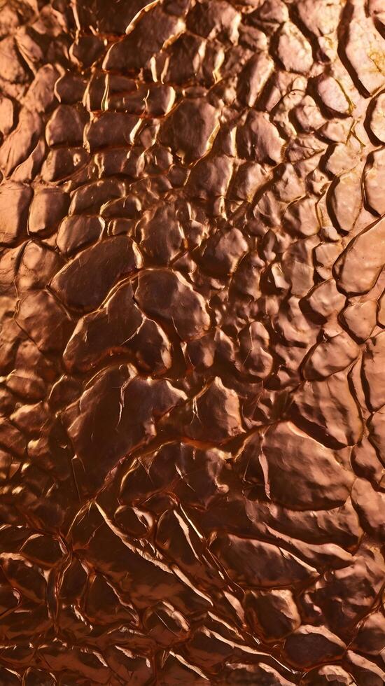 A tight shot of brushed copper reflecting warm, golden-red tones. photo