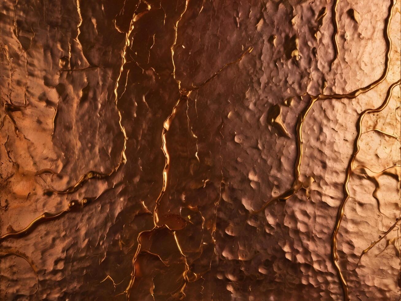 A macro view highlighting the golden-red texture of brushed copper. photo