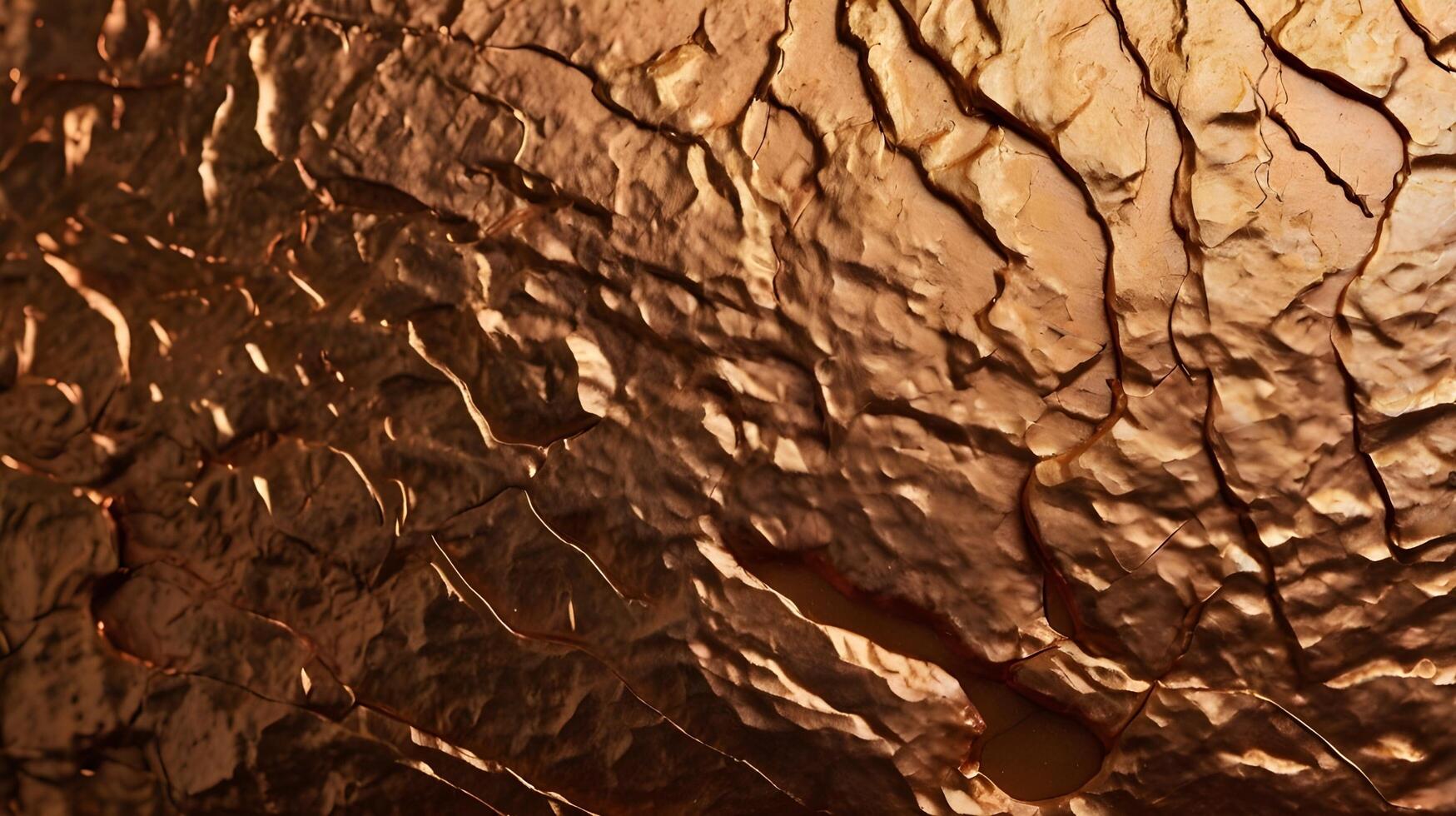 A detailed macro shot of brushed copper with a rich golden-red hue. photo