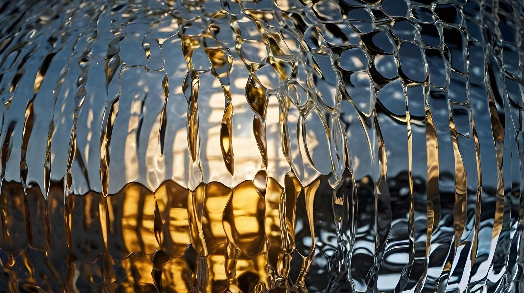 A creative close-up showing warped reflections in rippling glass. photo