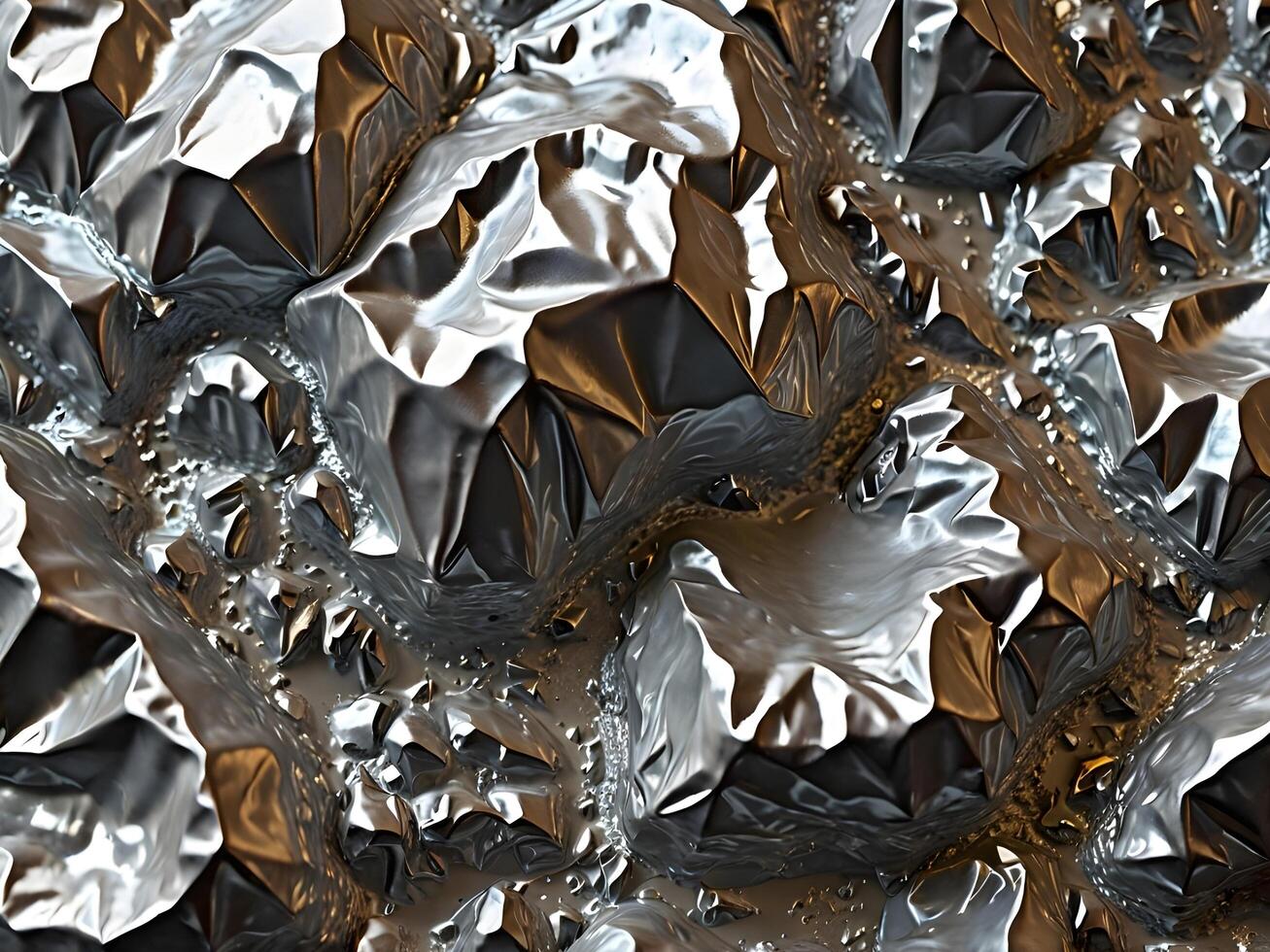 A highly detailed view of aluminum foils crumpled patterns. photo