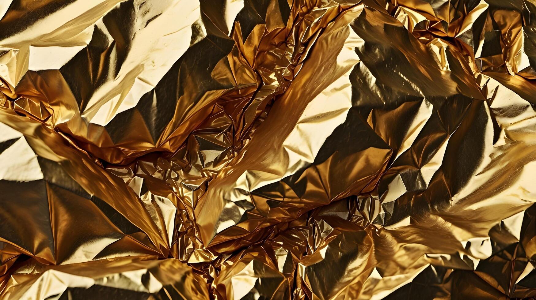A close look at crumpled gold foil with radiant, golden highlights. photo