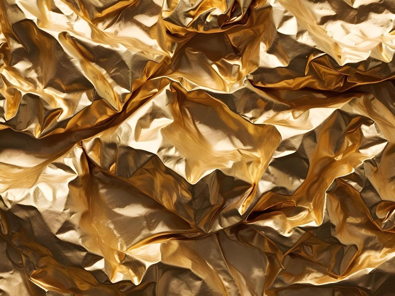 A close view of textured gold foil catching warm, luminous reflections. photo