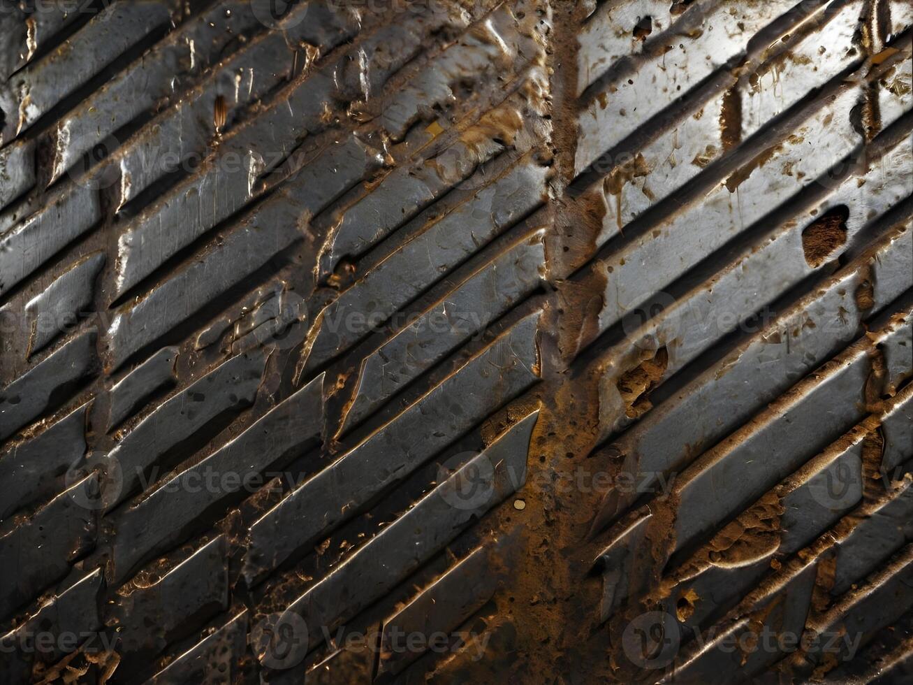 A textured macro of industrial metal with scratches and dirt marks. photo