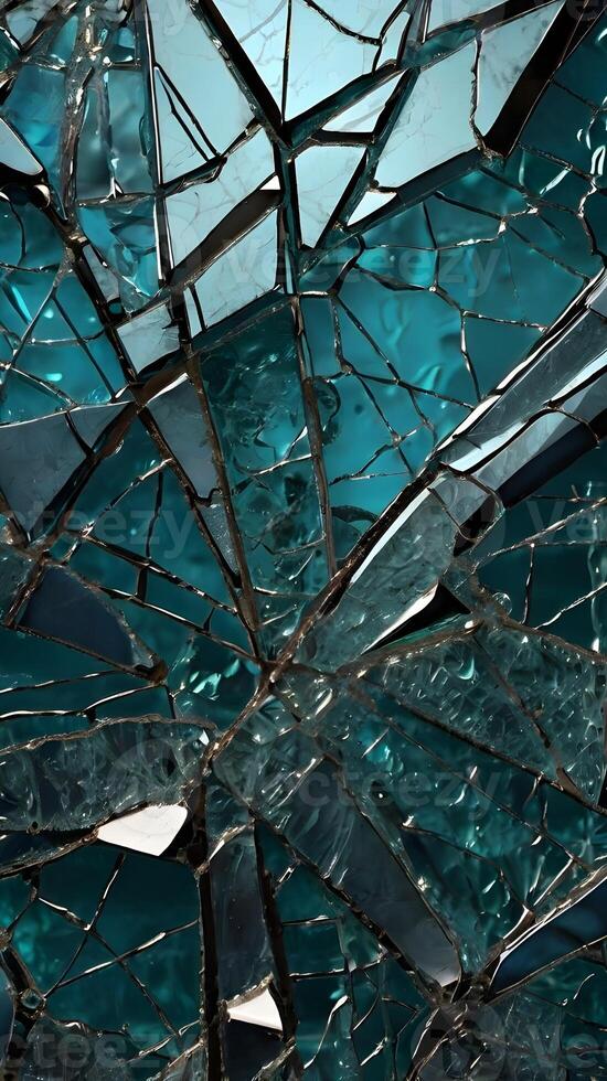 A macro photograph of fractured glass with fine, intersecting cracks. photo