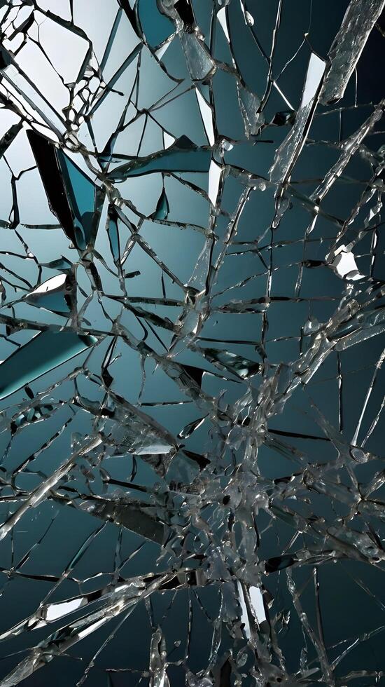 A tight shot of shattered glass highlighting complex breakage patterns. photo