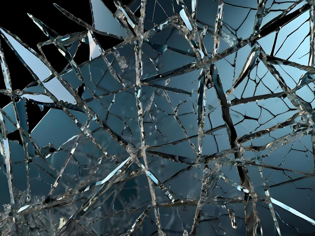 A dramatic close up of cracked and shattered glass with intricate lines. photo