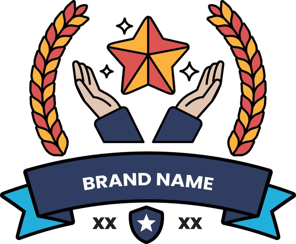 A logo with a star and two hands holding it vector