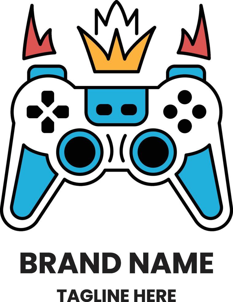 game controller with a crown on top and flames coming out of it vector
