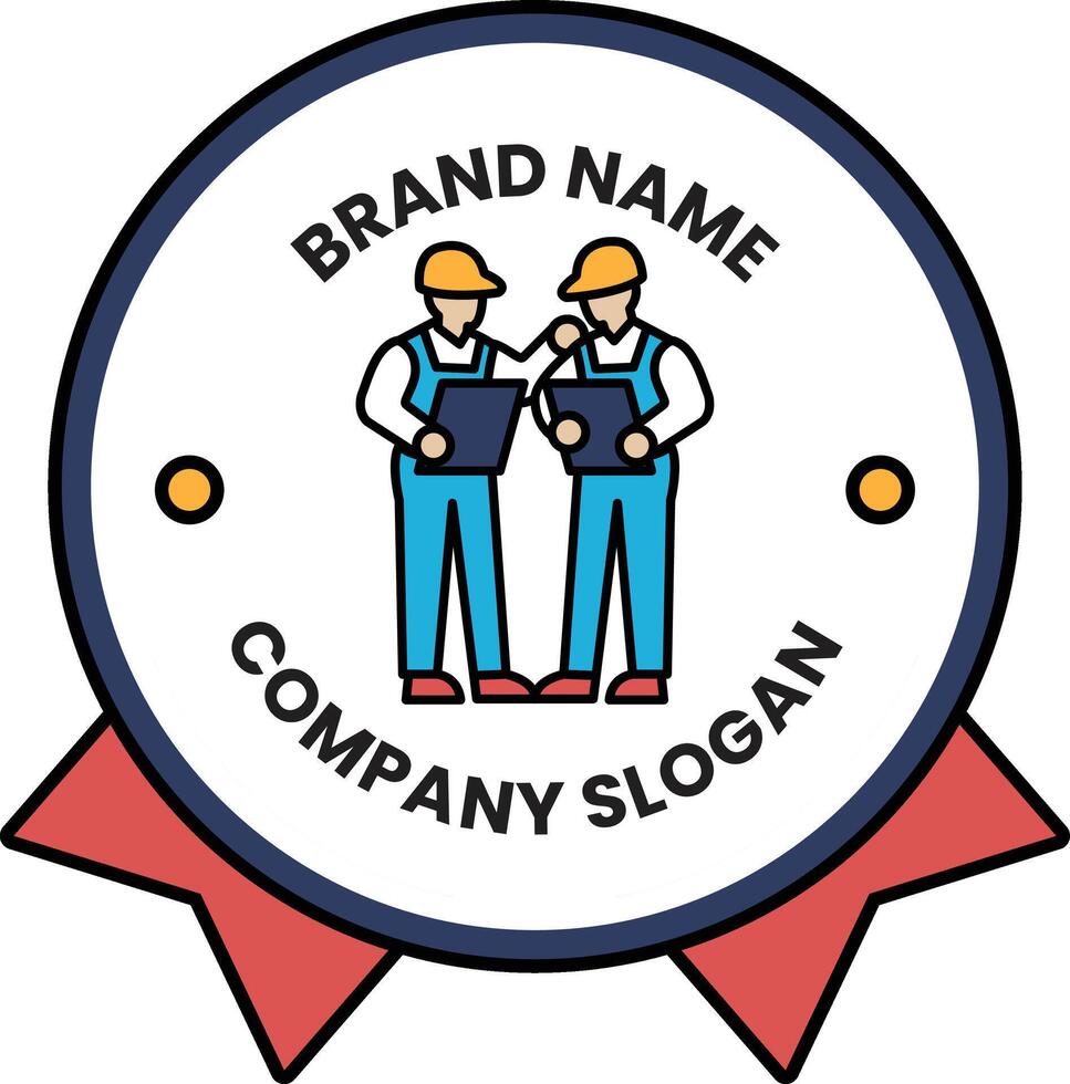 Two men wearing blue work clothes holding papers vector