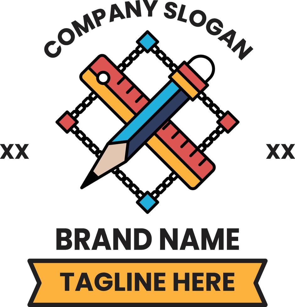 A company logo with a pencil and ruler vector