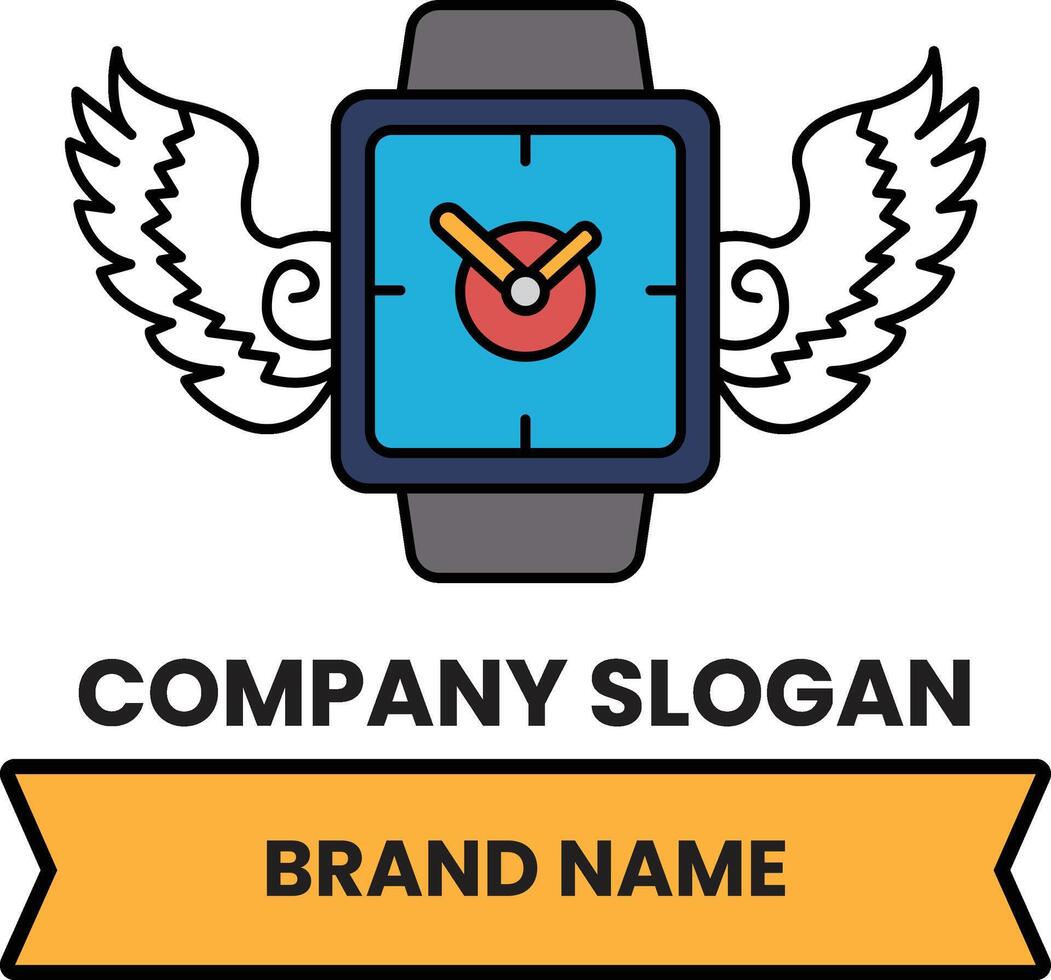 watch with wings on it and the words company slogan brand name vector