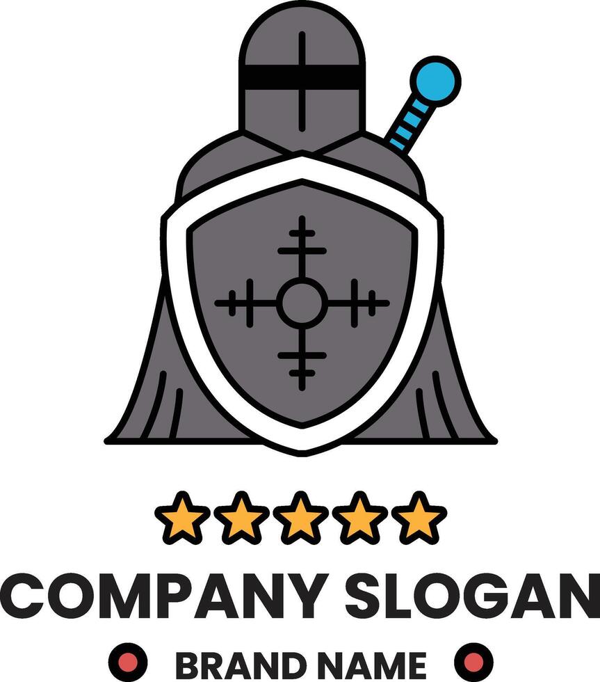 knight is holding a sword and shield with stars vector