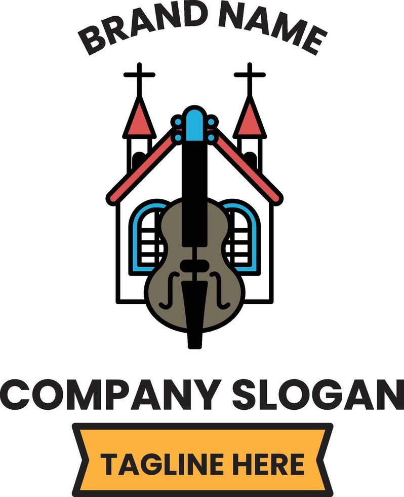 A guitar is on top of a house with a church in the background vector