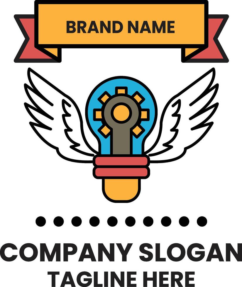 A logo of a light bulb with wings and the words Brand Name written above it vector