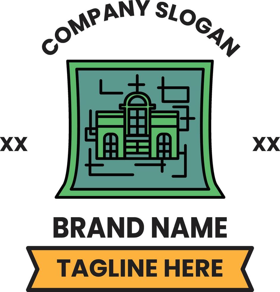 A green building with a cross on it vector