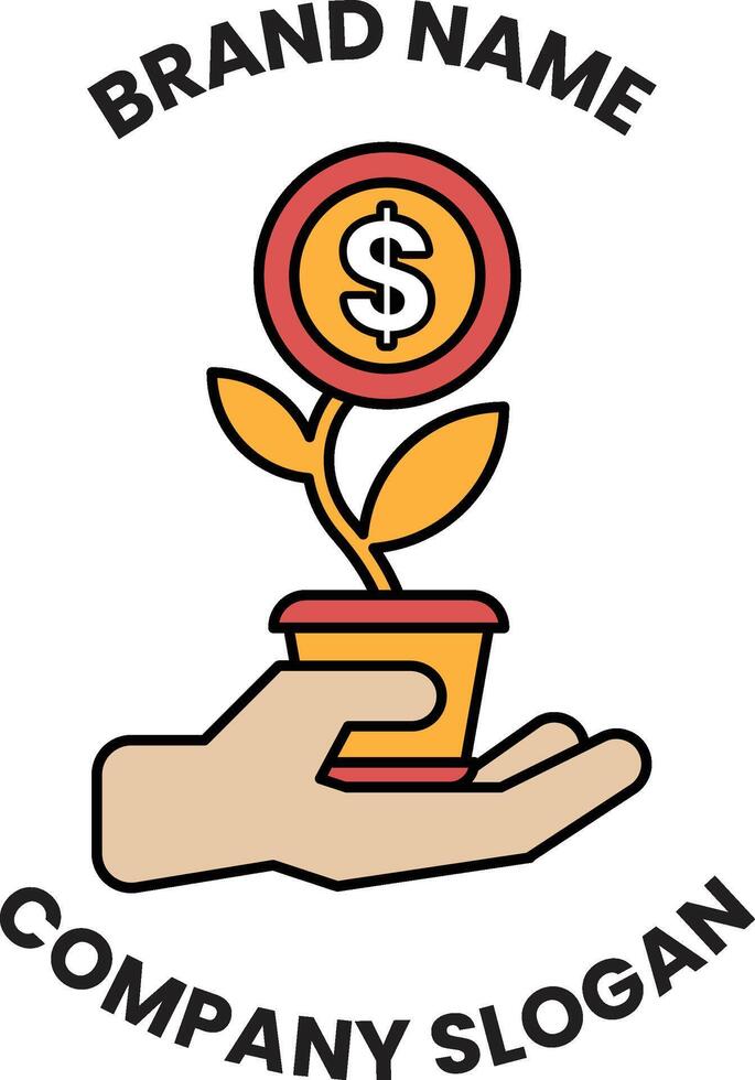 hand holding a plant in a pot with a dollar sign in the middle vector