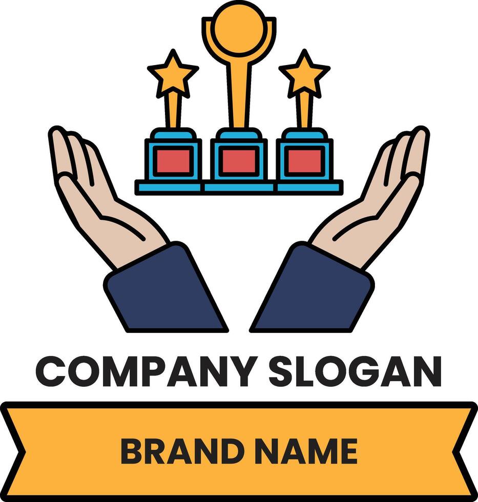 A hand holding three golden trophies vector