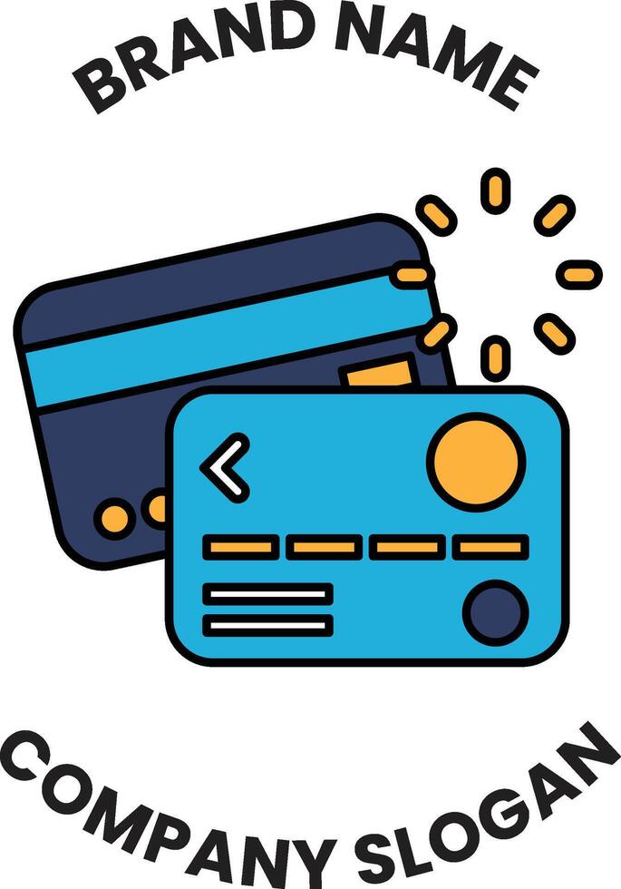 A blue and yellow credit card with a logo that says Brand Name on it vector