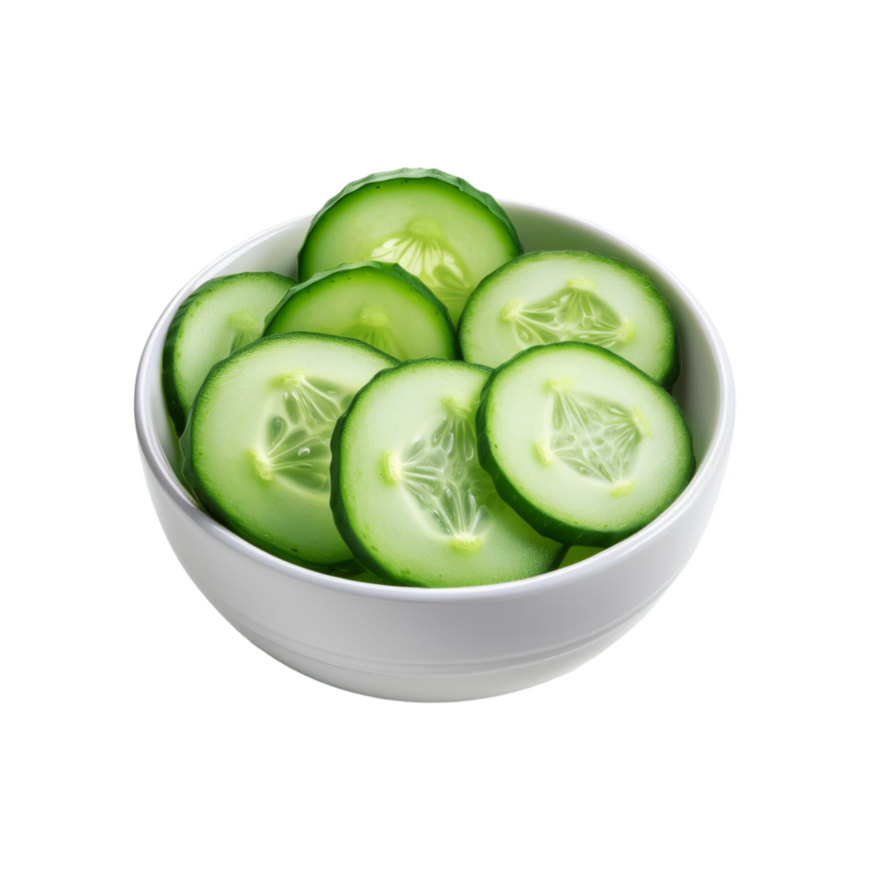 Bowl of cucumber sliced on transparent background png
