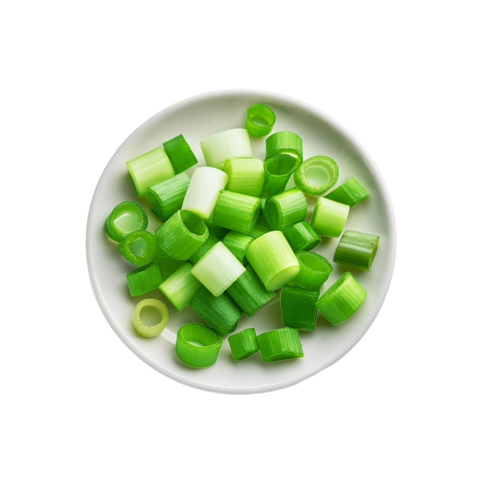 Sliced green onion spring plate on transparent background png