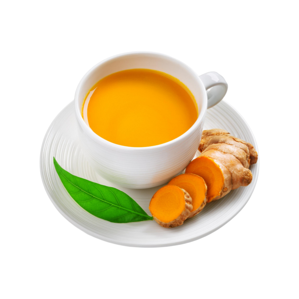 Turmeric tea with slices on transparent background png