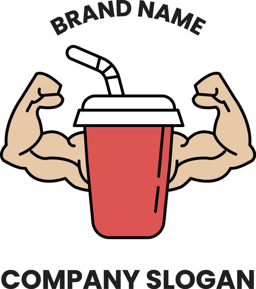 A red cup with a straw is shown with a man's arms raised vector