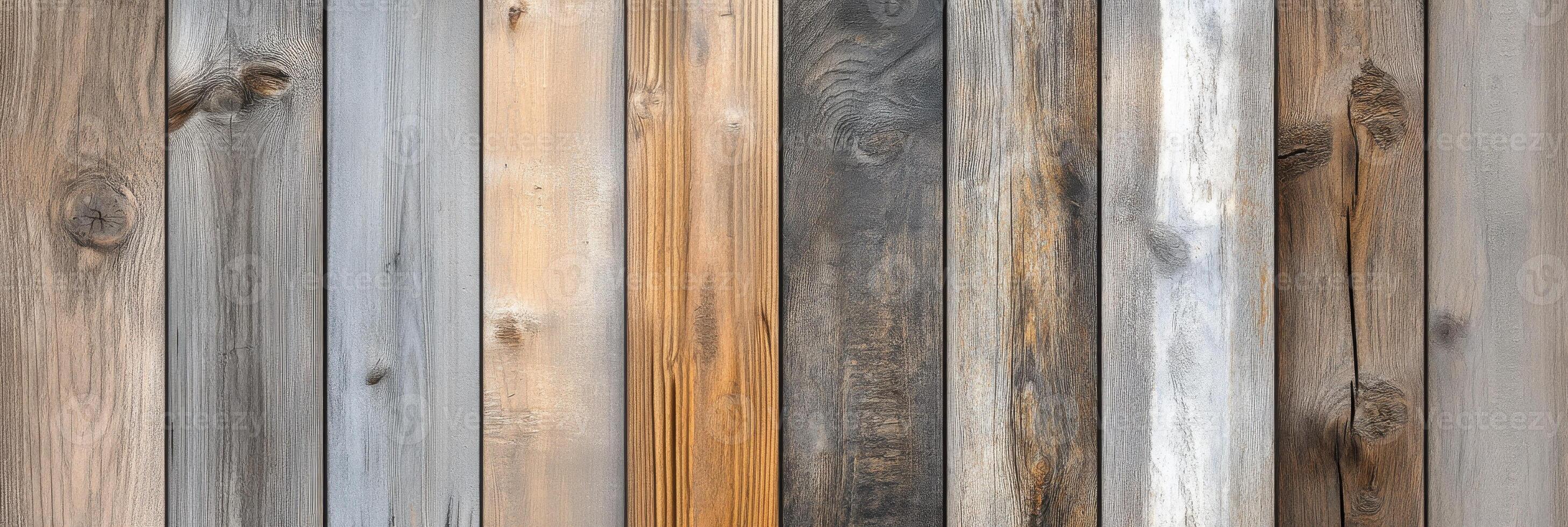 Natural wooden planks in varied aged colors for rustic texture background photo