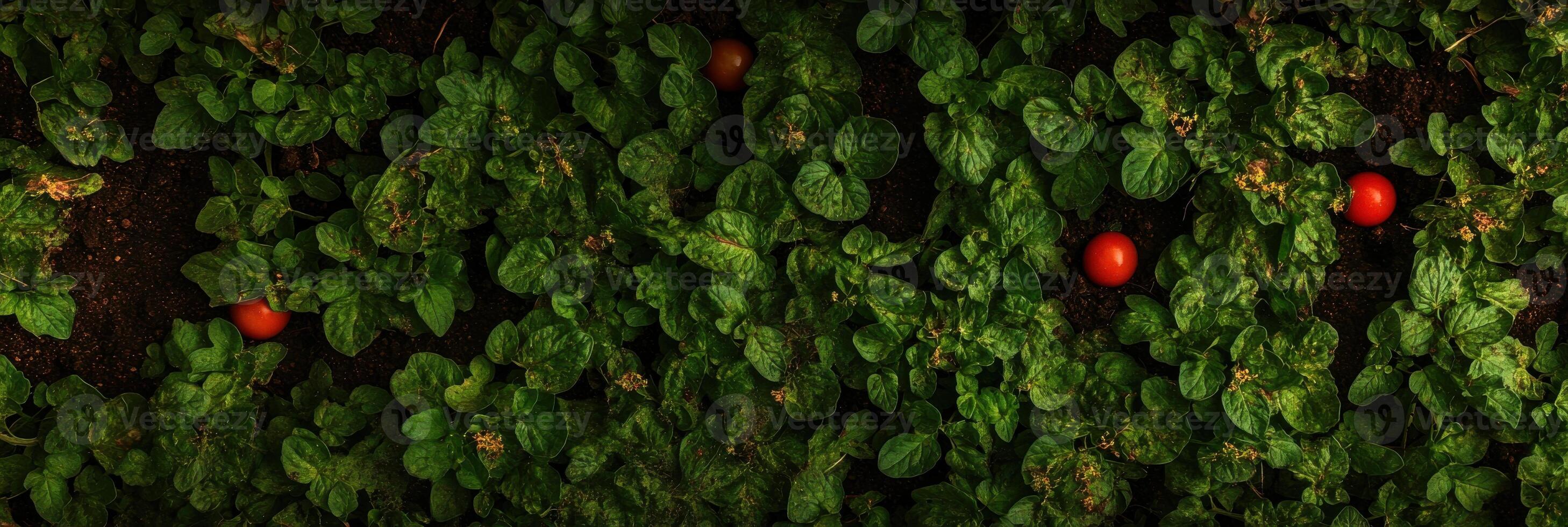 Lush green tomato plants with ripe tomatoes in a garden setting reflecting nature photo