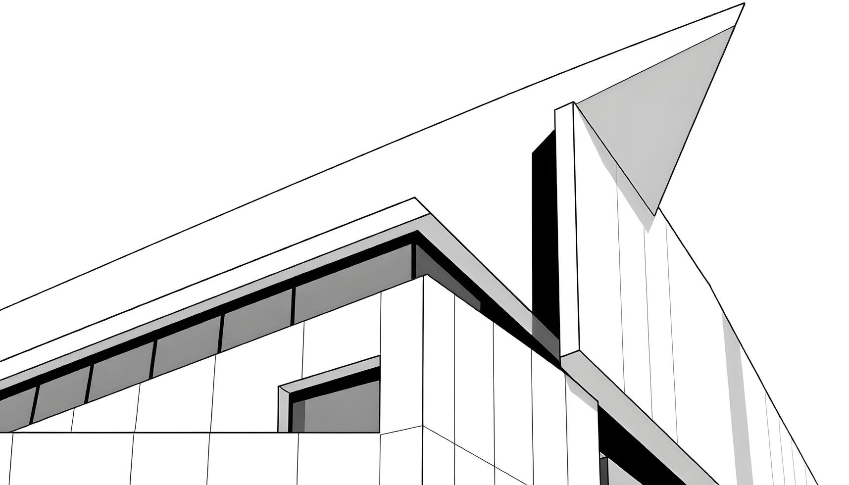 A drawing of a building with a triangular roof photo