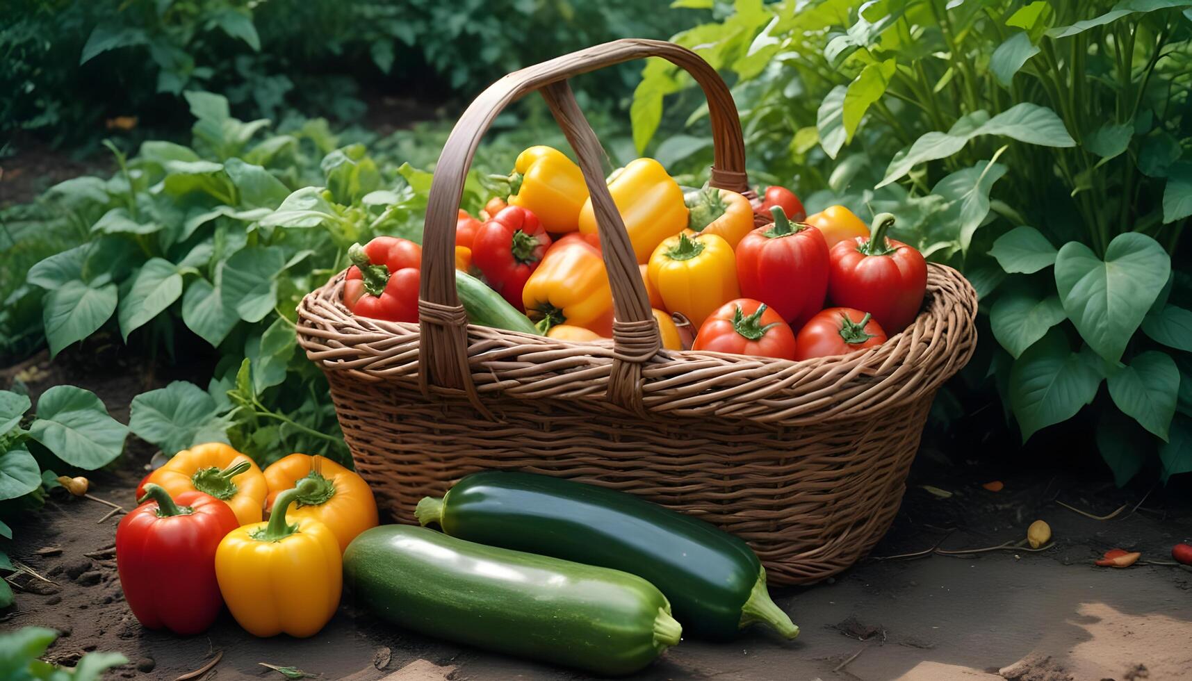 A basket full of vegetables in the garden photo