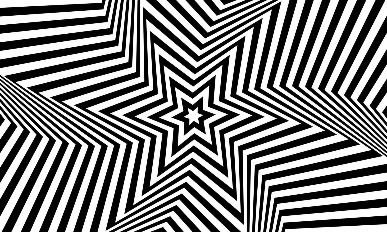 Optical illusion white star tunnel on black background. gradient twisted spirals. simple pattern stripes. vector