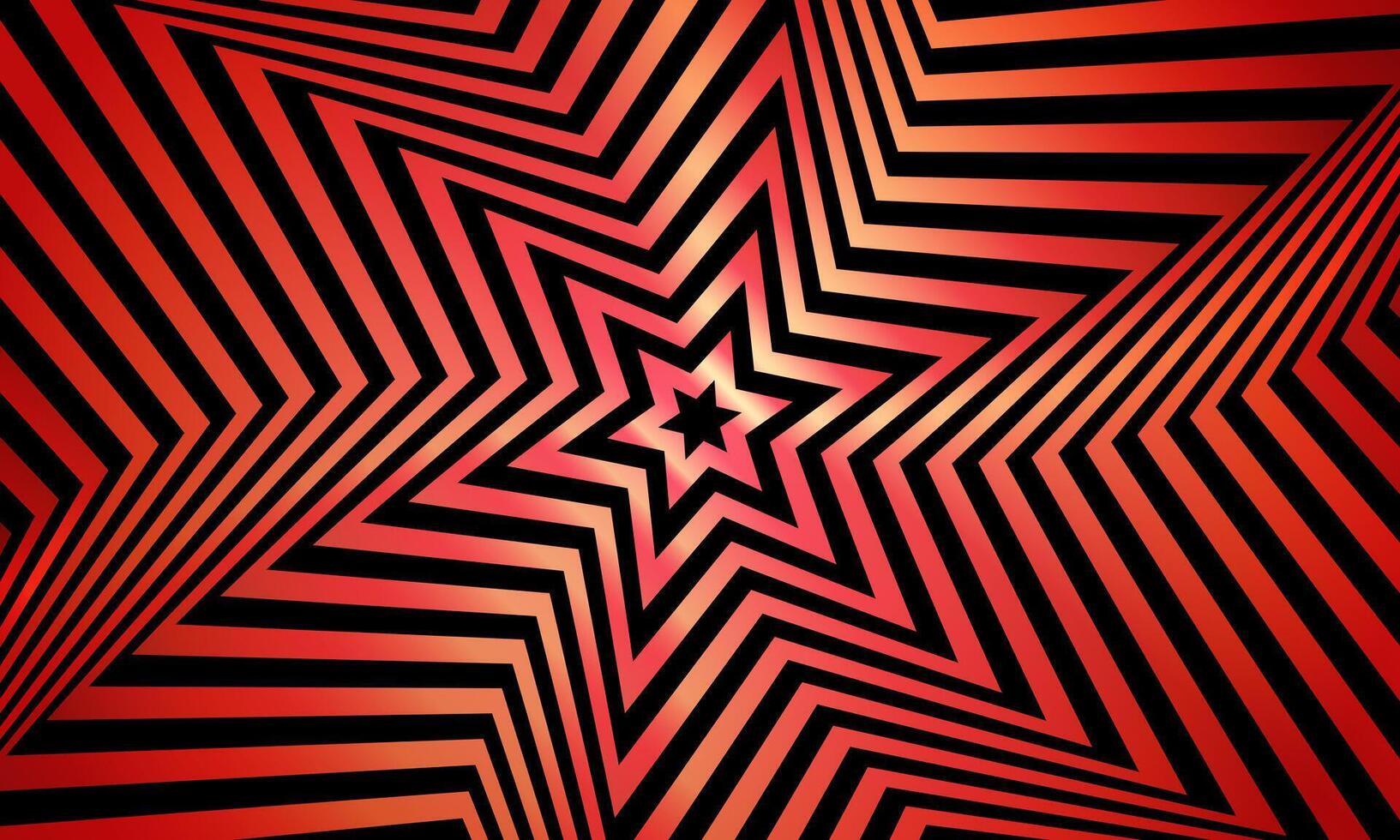 Optical illusion red star tunnel on black background. gradient twisted spirals. shine stars. vector