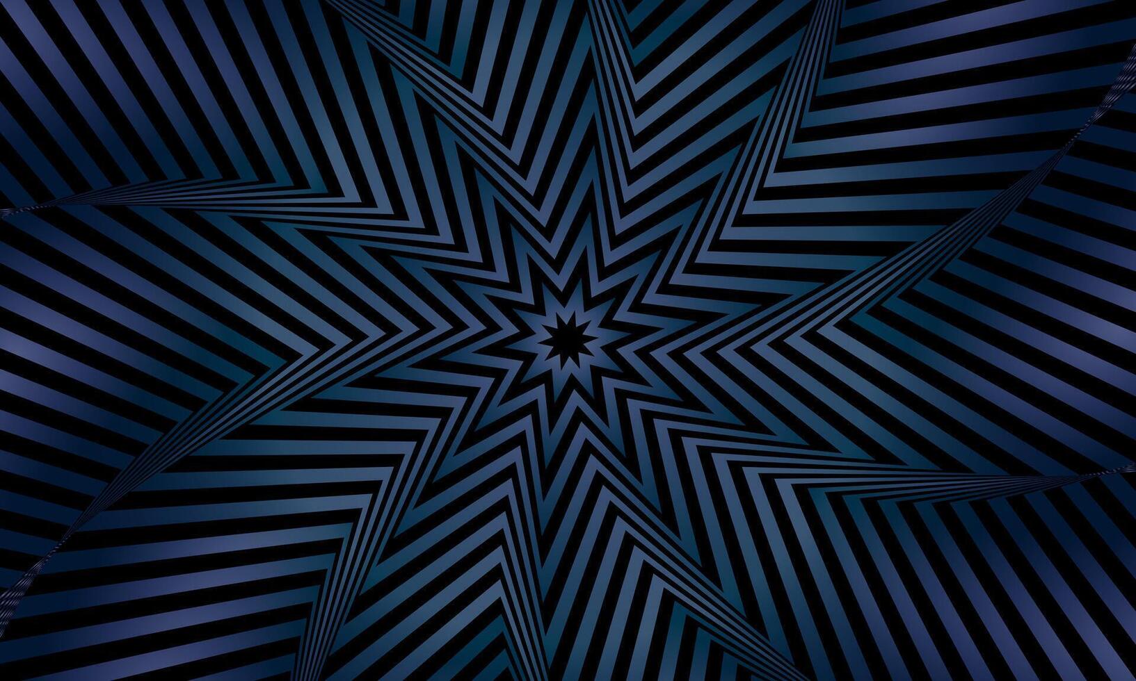 Optical illusion blue star tunnel on black background. gradient twisted spirals. vector