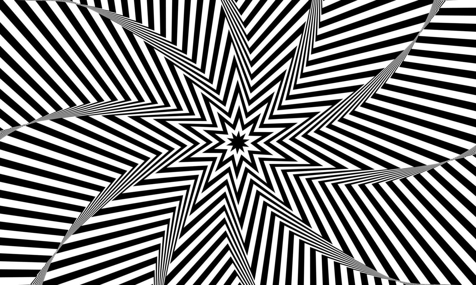Optical illusion white star tunnel on black background. gradient twisted spirals. classical artistic pattern. vector